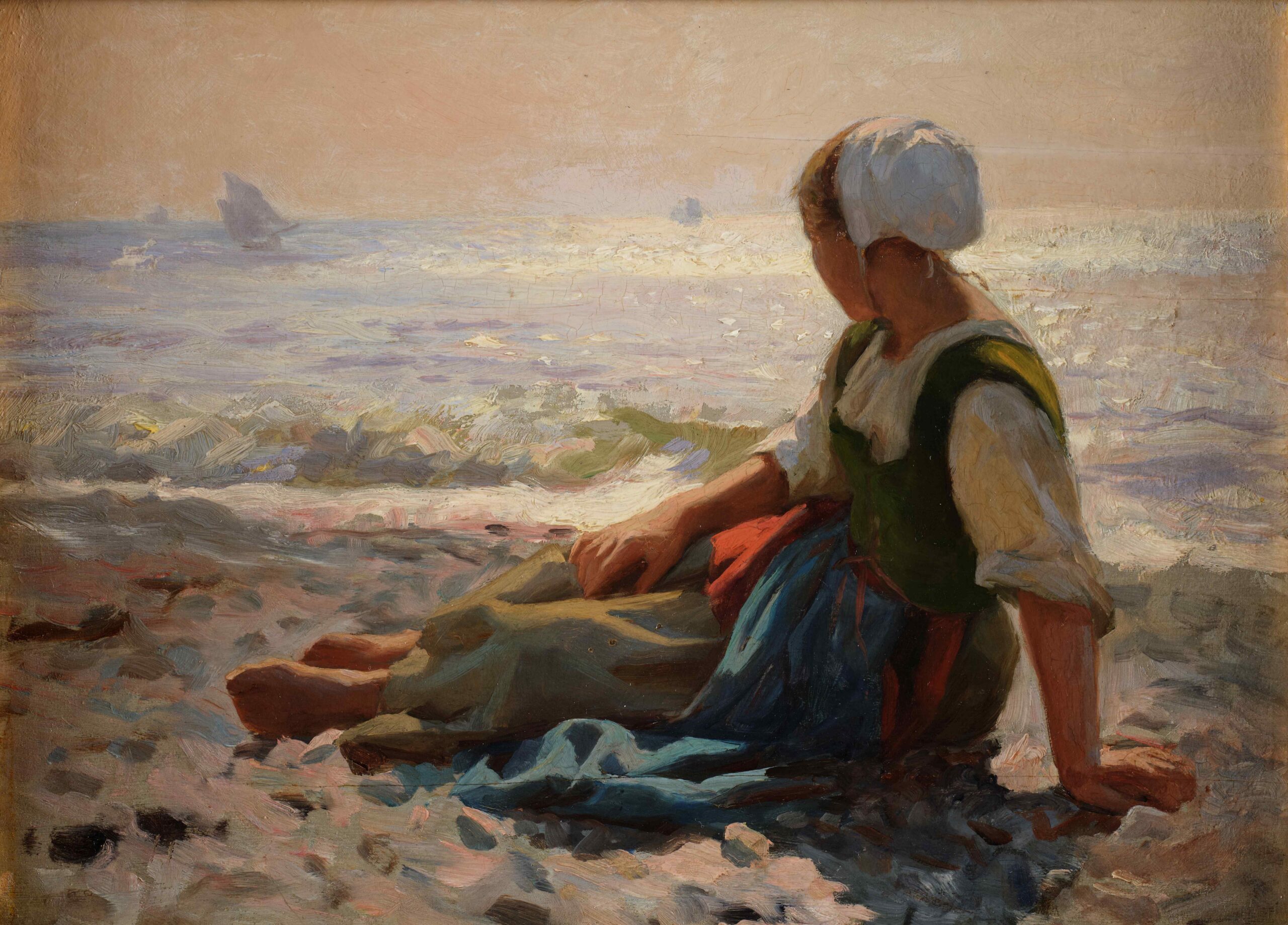 Laurits Tuxen, Fiskerkone ved stranden. Le Portel, 1888. Olie på lærred. 22 x 32 cm. Collection Peris & Jensen. Foto Juan Peiro- lille Laurits Tuxen, Fiskerkone ved stranden. Le Portel, 1888. Olie på lærred. 22 x 32 cm. Collection Peris & Jensen. Foto Juan Peiro- lille